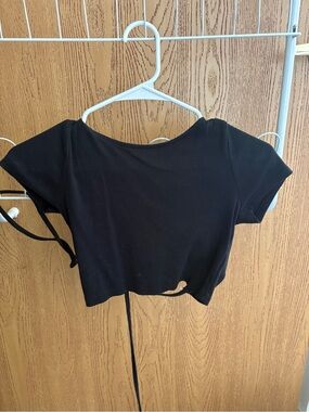 wild fable Black Ribbed Tie-Back Crop Top